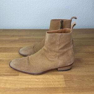 ORO Handcrafted Suede Side Zip Ankle Boots Tan 7